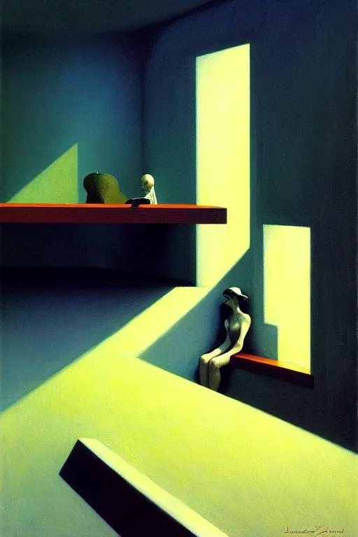 Image similar to love, edward hopper and james gilleard zdzislaw beksisnski higly detailed