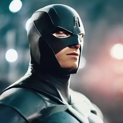 Prompt: cinematic portrait of an unknown superhero. High detail. Low dof