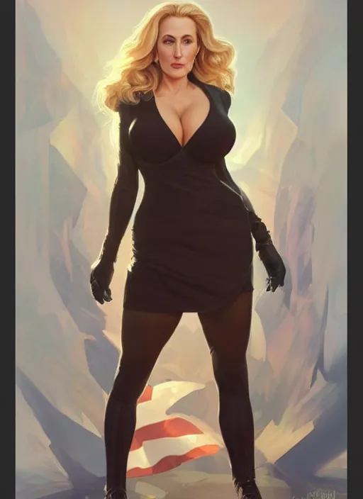 Image similar to lindsey pelas as gillian anderson the president of united states, digital painting, artstation, concept art, sharp focus, illustration, art by artgerm and greg rutkowski and alphonse mucha