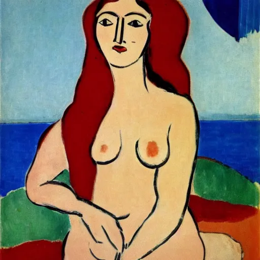 Prompt: beautiful lady after a swim by henri matisse