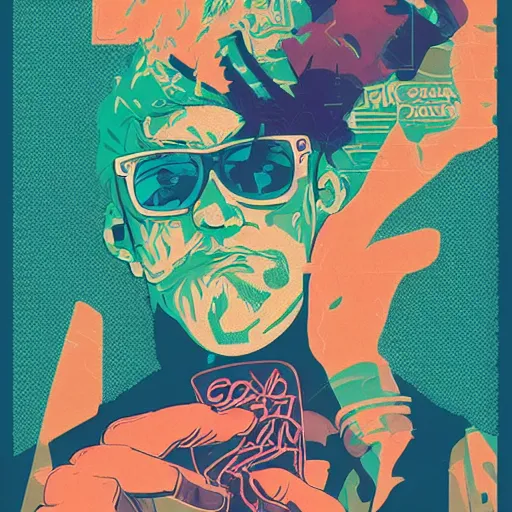 Prompt: poster art for berner, herb, cookies runtz, miami, graffiti, geometric 3 d shapes, tones of blue and green, marbling, marijuana, smoke : 5 by sachin teng, trending on artstation : 5