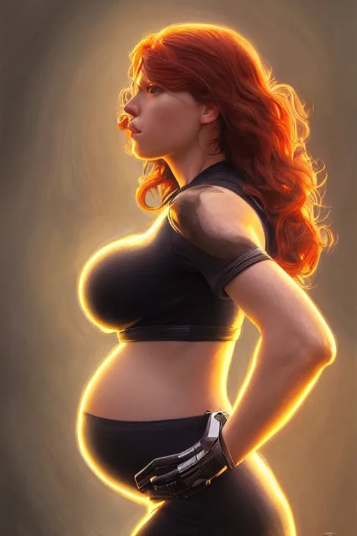 Prompt: pregnant black widow, realistic portrait, symmetrical, highly detailed, digital painting, artstation, concept art, smooth, sharp focus, illustration, cinematic lighting, art by artgerm and greg rutkowski and alphonse mucha