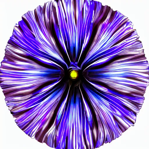 Prompt: a metallic iris flower, cybernetic, shiny, glowing