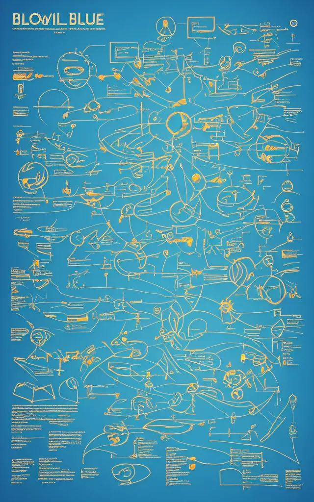 Prompt: bondi blue blue alien glyphs hierarchical outline diagram, orange overlay, user interface for movie, great composition, outstanding information design and data visualization, concept art, cinematic, trending on artstation, 4 k
