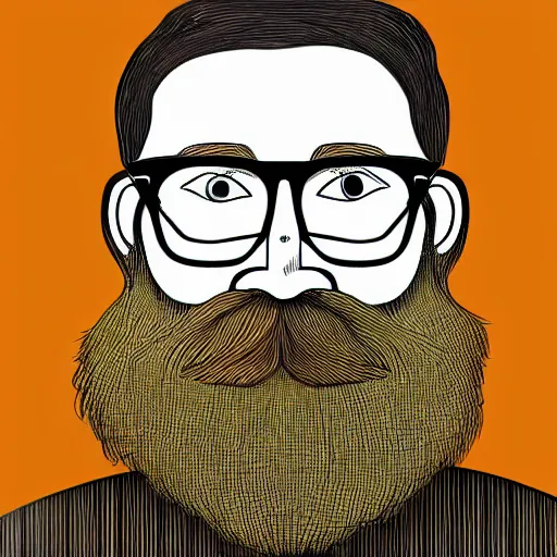 Prompt: ginger bearded man with glasses, rough sketch by Louish, colourful