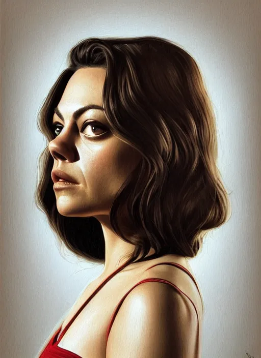 Image similar to twin peaks movie poster art, portrait of mila kunis, from scene from twin peaks, clean, simple illustration, nostalgic, domestic, highly detailed, digital painting, artstation, concept art, smooth, sharp focus, illustration, artgerm, donato giancola, joseph christian leyendecker, wlop