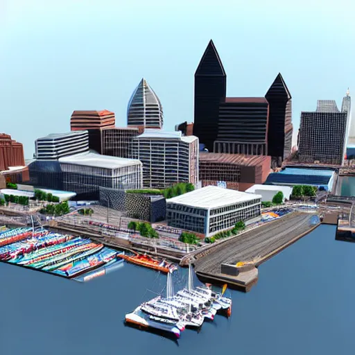 Image similar to hyper detailed 3 d render of baltimore's inner harbor