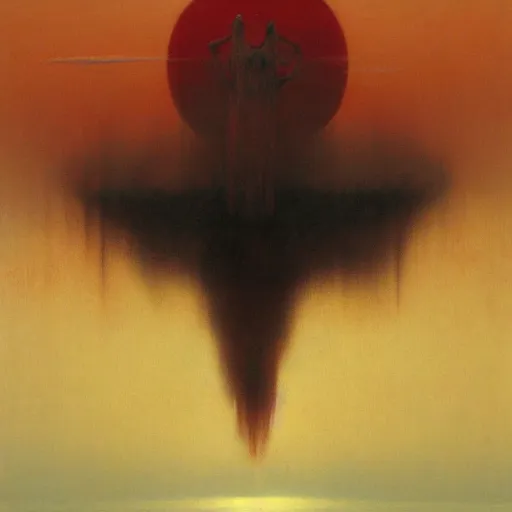 Image similar to painting of the god of the sun floating in the red sky, by beksinski, ruan jia, wayne barlowe, dark soul art, trending on artstation