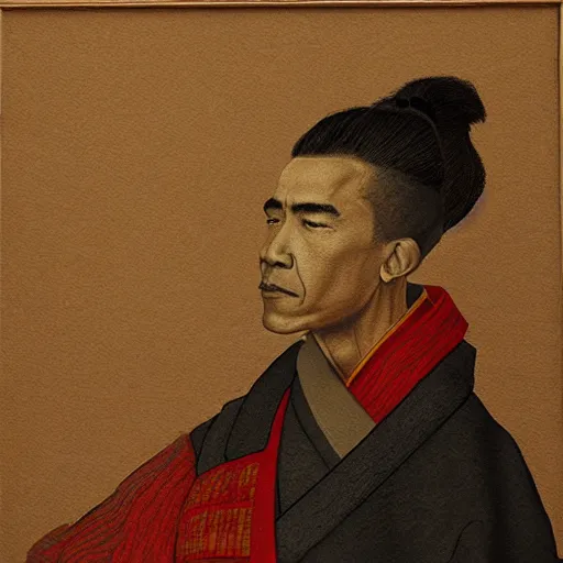 Image similar to obama as a samurai, painting by leonardo davinci