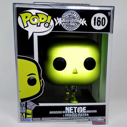 Prompt: metal chrome funko pop with neon lighting