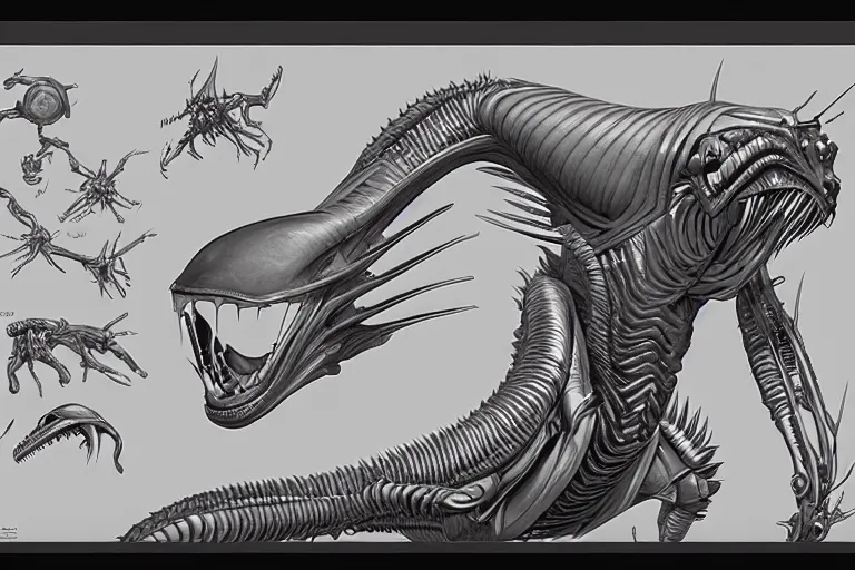 Image similar to Lithograph schematic of alien queen, hyperdetailed, artstation, cgsociety, Art by Ralph McQuarrie