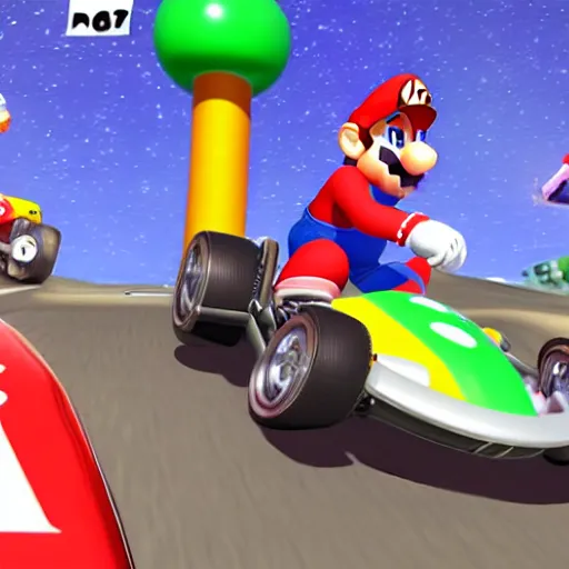 Image similar to screenshot of mario kart with eminem