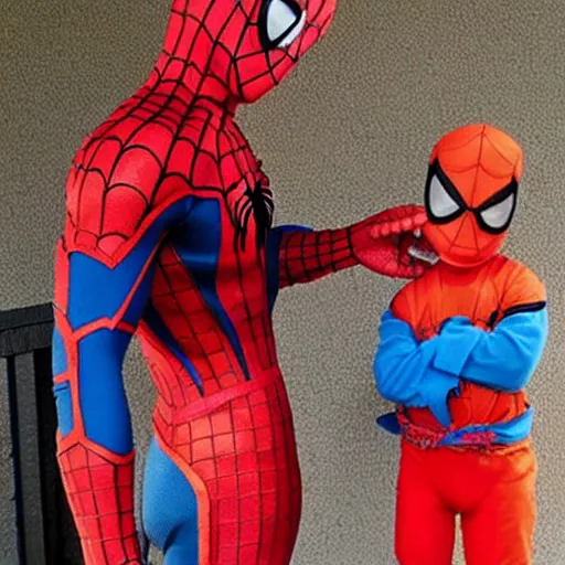 Prompt: Spiderman making a cosplay of Goku