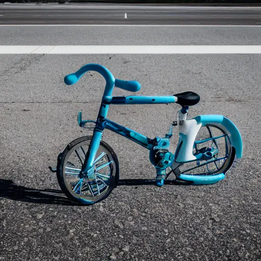 Image similar to aqua bike in the middle of an airport runway, canon eos r 3, iso 2 0 0, 1 / 1 6 0 s, 8 k, raw, unedited, symmetrical balance, in - frame