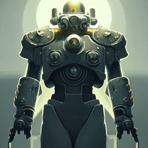 Image similar to perfectly - centered!! looking at the camera!!! low - angle!! portrait of fallout brotherhood in white power armor with cowboy hat, intricate artwork, by tooth wu, wlop, beeple, dan mumford. concept art, octane render, deviantart, greg rutkowski, cinematic arthouse, key art, hyper realism, iridescent accents