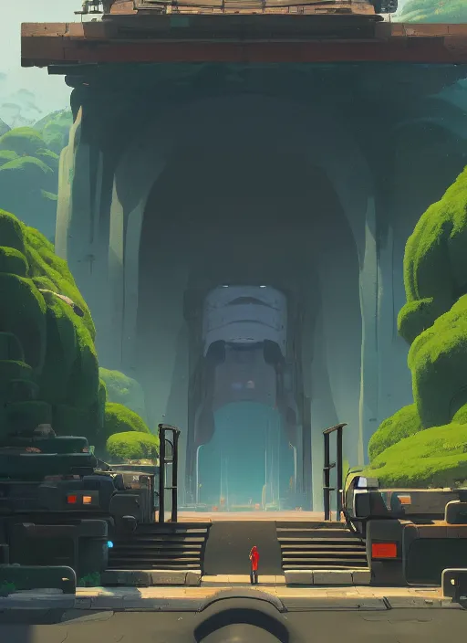 Image similar to warm canyon with giant gate entrance, nuclear powered, detailed, futuristic, cory loftis, james gilleard, atey ghailan, makoto shinkai, goro fujita, studio ghibli, rim light, exquisite lighting, clear focus, very coherent, plain background