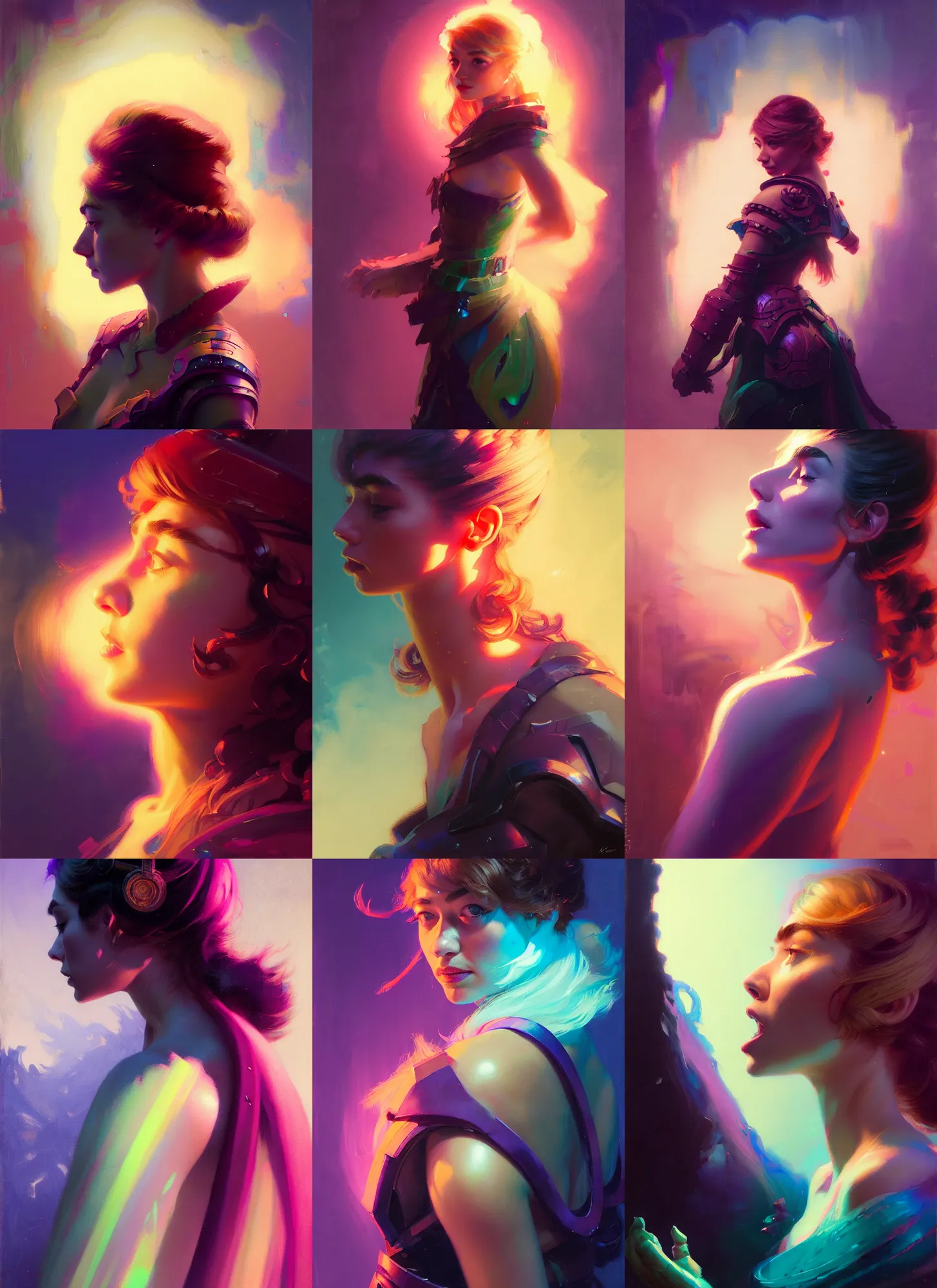 Prompt: side portrait, imogen poots, paladin, gloomhaven, organic painting, hard edges, psychedelic, neon, luminescent, by greg manchess, huang guangjian, gil elvgren, sachin teng, greg rutkowski, jesper ejsing, rhads, cushart krenz