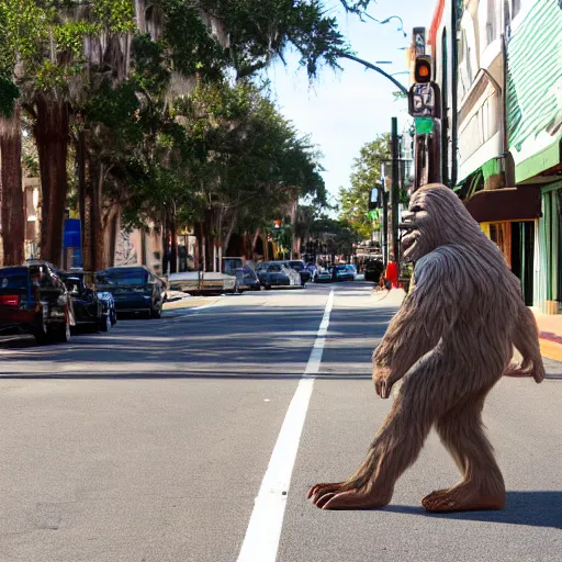 Image similar to bigfoot walking down the street in downtown Pensacola Florida