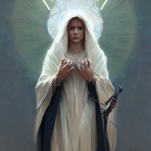 Prompt: portrait of the angel of death, detailed face, intricate, highly detailed, digital painting, artstation, concept art, sharp focus, illustration, art by greg rutkowski and alphonse mucha