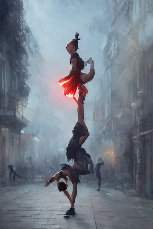 Prompt: street dancer in the wind by artgem and greg rutkowski, light cone, reimagined by industrial light and magic