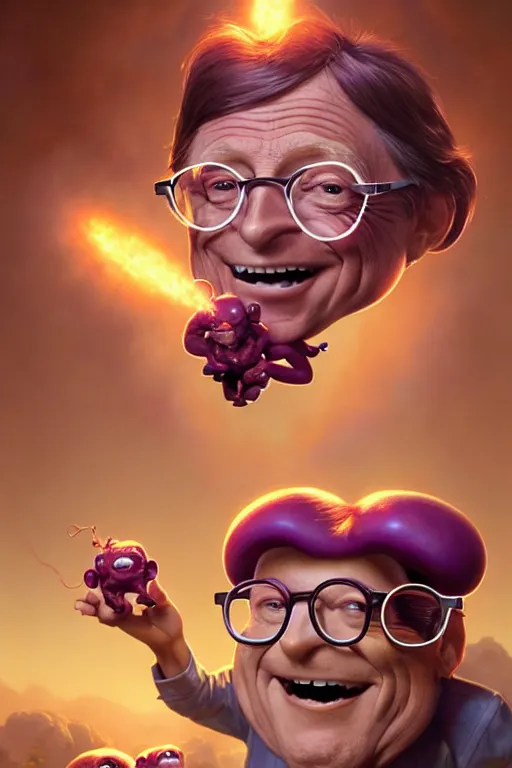 Image similar to bill gates face bill gates as the california raisins, hyper detailed, digital art, artstation, cinematic lighting, studio quality, smooth render, by peter mohrbacher, hajime sorayama, wayne barlowe, boris vallejo, aaron horkey, gaston bussiere, craig mullins