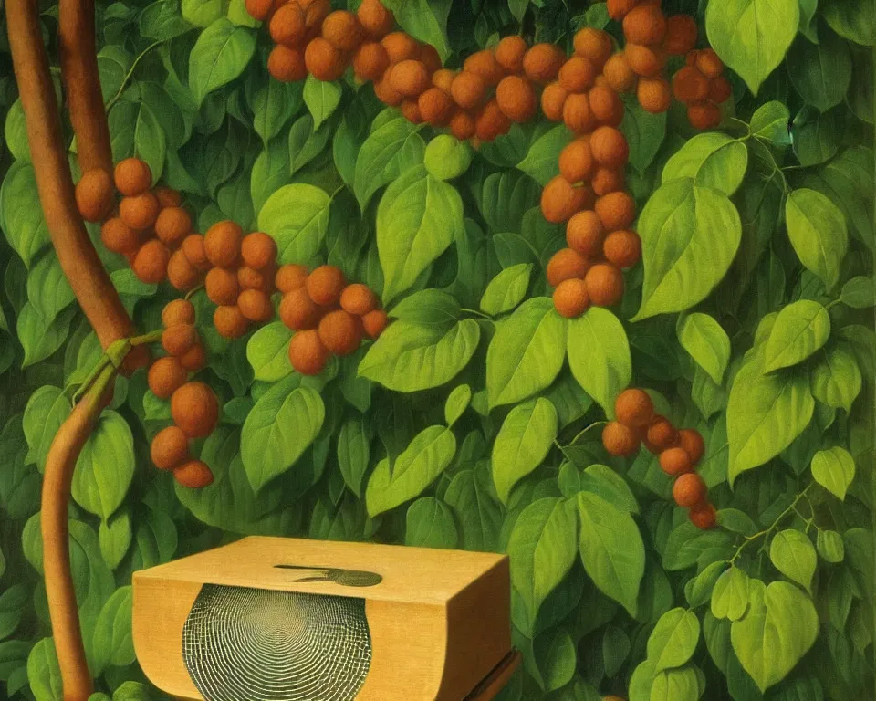 Prompt: an achingly beautiful print of antique scales in the rainforest by raphael, hopper, and rene magritte. detailed, romantic, enchanting, trending on artstation.