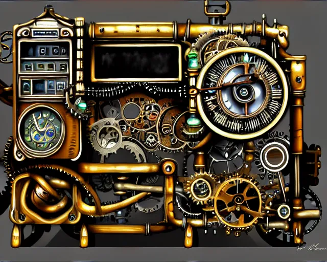 Prompt: steam punk mechanical computer, detailed painting