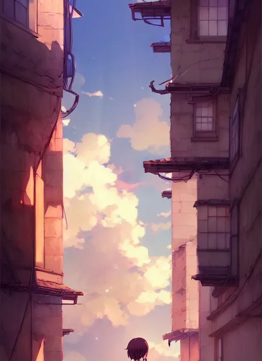 Prompt: 2 face - to - face window above a narrow street. illustration concept art anime key visual trending pixiv fanbox by wlop and greg rutkowski and makoto shinkai and studio ghibli