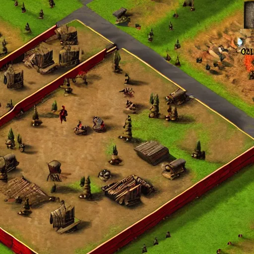 Image similar to Red Read Redemption 2 as an isometric real time strategy game from 2008, in game screenshot