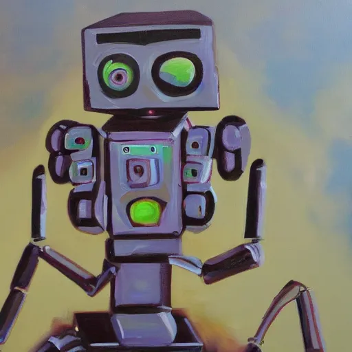 Prompt: a scary multi armed robot painting a picture