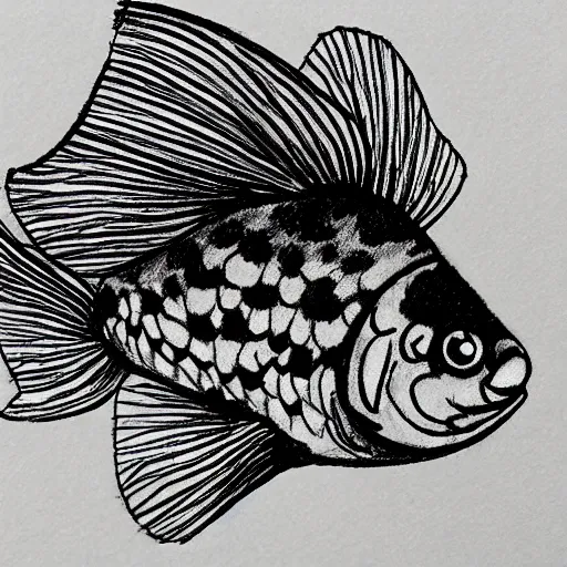 Image similar to drawing of a goldfish drawn in the style of q hayashida