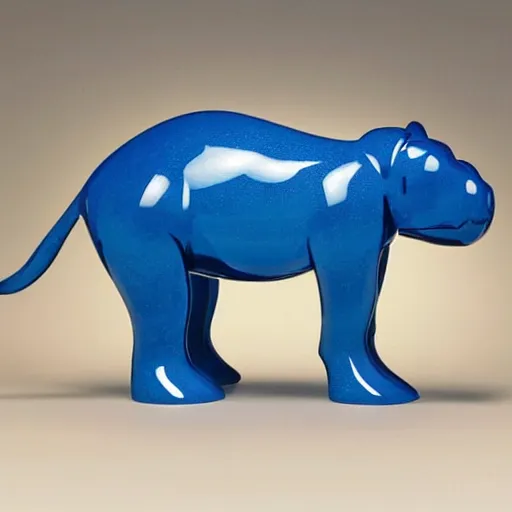 Image similar to a sophie taeuber - arp baby hippopotamus sculpture, by jeff koons, wood, blue epoxy translucent, cubic carved mix