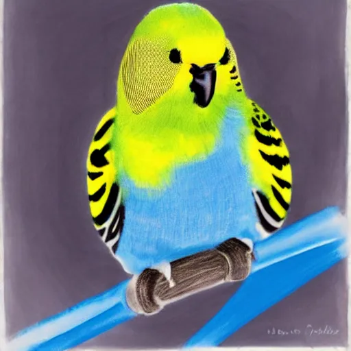 Image similar to a portrait of a budgie and bumblebee hybrid, hd