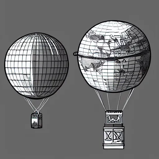 Image similar to “a drawing of a hot air balloon with the globe as its balloon fabric, cyberpunk”