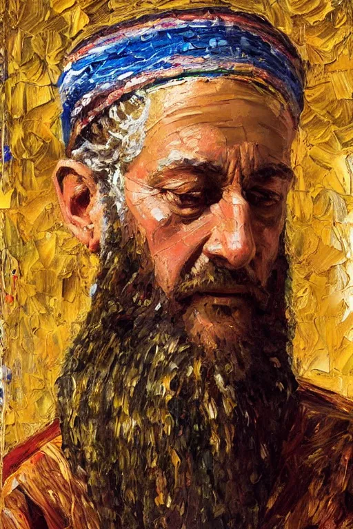 Image similar to highly detailed palette knife oil painting of a historically accurate depiction of the ancient biblical israeli king david, thoughtful, by Peter Lindbergh, impressionistic brush strokes, painterly brushwork