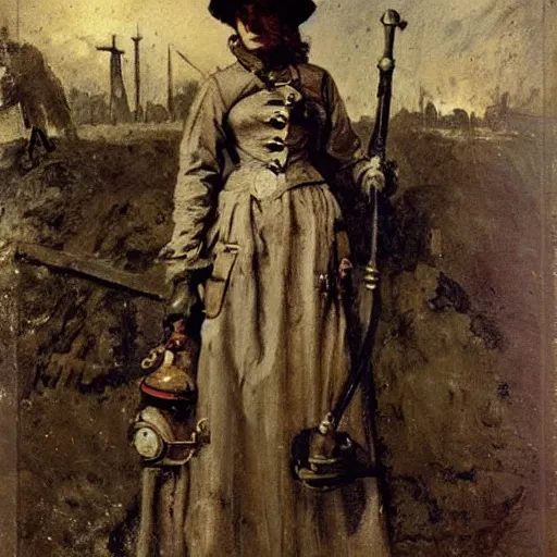 Image similar to female steampunk miner by alfred stevens