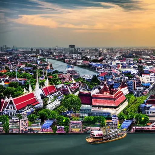 Image similar to Copenhagen and Bangkok morphed together as one new city