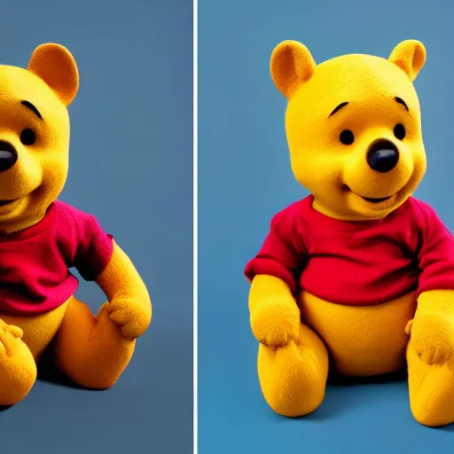 Image similar to winnie the pooh if he was a real person. studio photography.