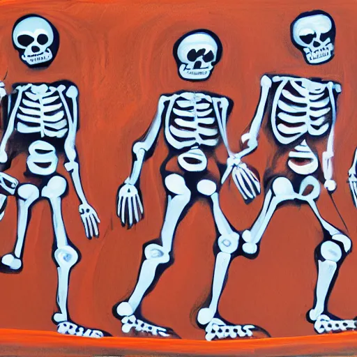 Image similar to skeletons running painted on a roman jar, abstract, orange theme, 8k resolution, sodium light