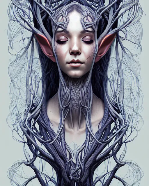 Image similar to digital art, centered elven body made with intricate roots, by James Jean and by artgerm, by ross tran , ultradetailed, charachter design, concept art, trending on artstation,