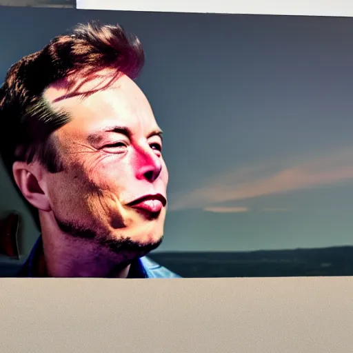 Image similar to a picture of elon musks face on the side of a rocket
