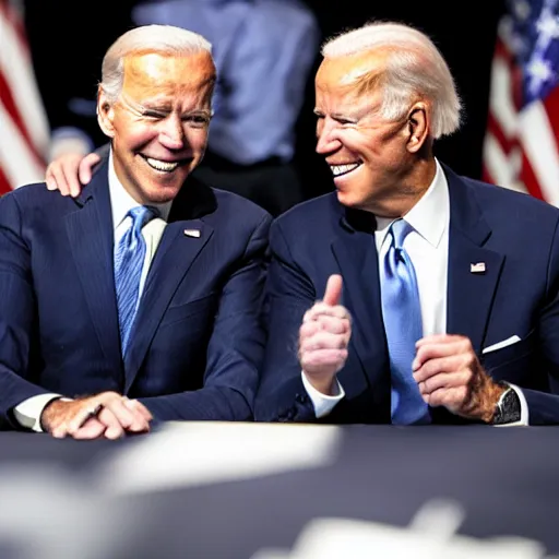 Image similar to A photo of joe biden teams up with a teenage joe biden, perfect faces, 50 mm, award winning photography