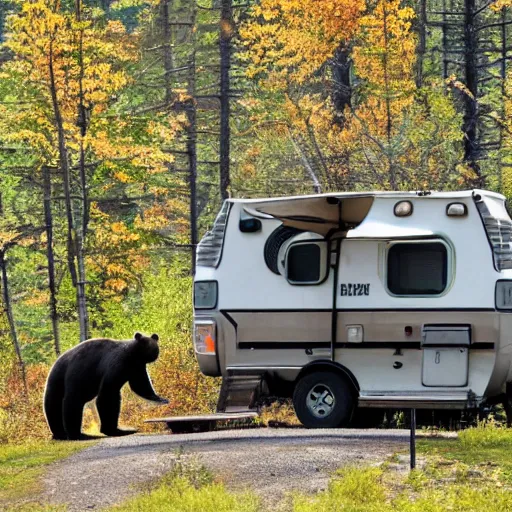 Prompt: a bear chasing a camper