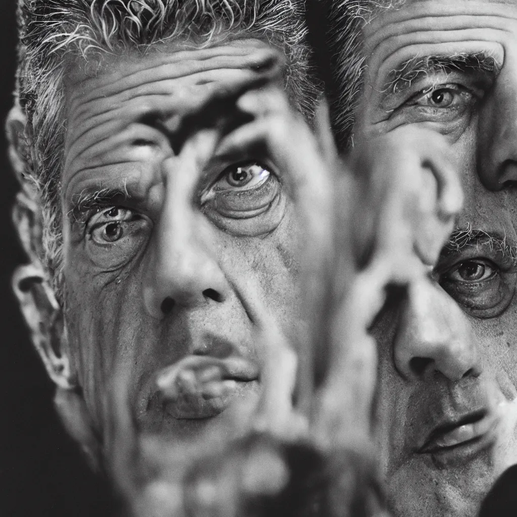 Image similar to portrait of Anthony Bourdain by Yousuf Karsh, 50mm, pentax, film