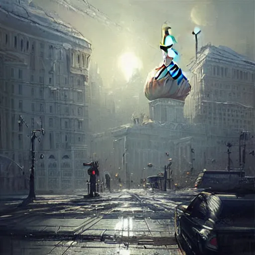 Image similar to moscow in future, kiber punk, greg rutkowski, oil, sun on zenith