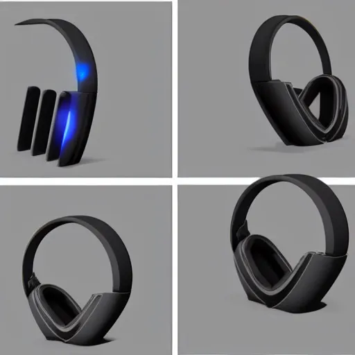 Image similar to wireless headphone stand, futuristic, techno, cyberpunk, product design, render