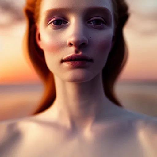 Image similar to photographic portrait of a stunningly beautiful english renaissance female in soft dreamy light at sunset, beside the ocean, soft focus, contemporary fashion shoot, in a denis villeneuve and tim burton movie, by edward robert hughes, annie leibovitz and steve mccurry, david lazar, jimmy nelsson, extremely detailed, breathtaking, hyperrealistic, perfect face, octane render