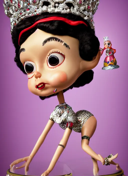 Image similar to closeup face profile portrait of tin toy betty boop as a fairytale princess wearing a crown eating cakes, bikini, depth of field, zeiss lens, detailed, symmetrical, centered, fashion photoshoot, by nicoletta ceccoli, mark ryden, lostfish, breathtaking, 8 k resolution, extremely detailed, beautiful, establishing shot, artistic, hyperrealistic, octane render