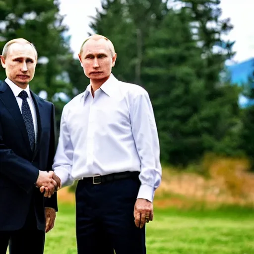 Prompt: Vladimir Putin shaking hands with Walter White, 8k, cinematic, depth of field, dslr,