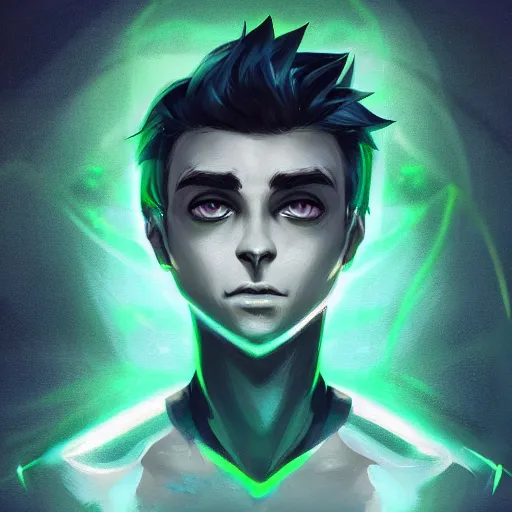 Image similar to a digital matte intricate face illustration concept art, young danny phantom with glowing green eyes cute alt art fashion inspired by charlie bowater and wlop and mark arian and ross tran + neon colors, symmetry, intricate complexity, epic composition, magical atmosphere, highly detailed, cinematic lighting + masterpiece, trending on artstation + 8 k